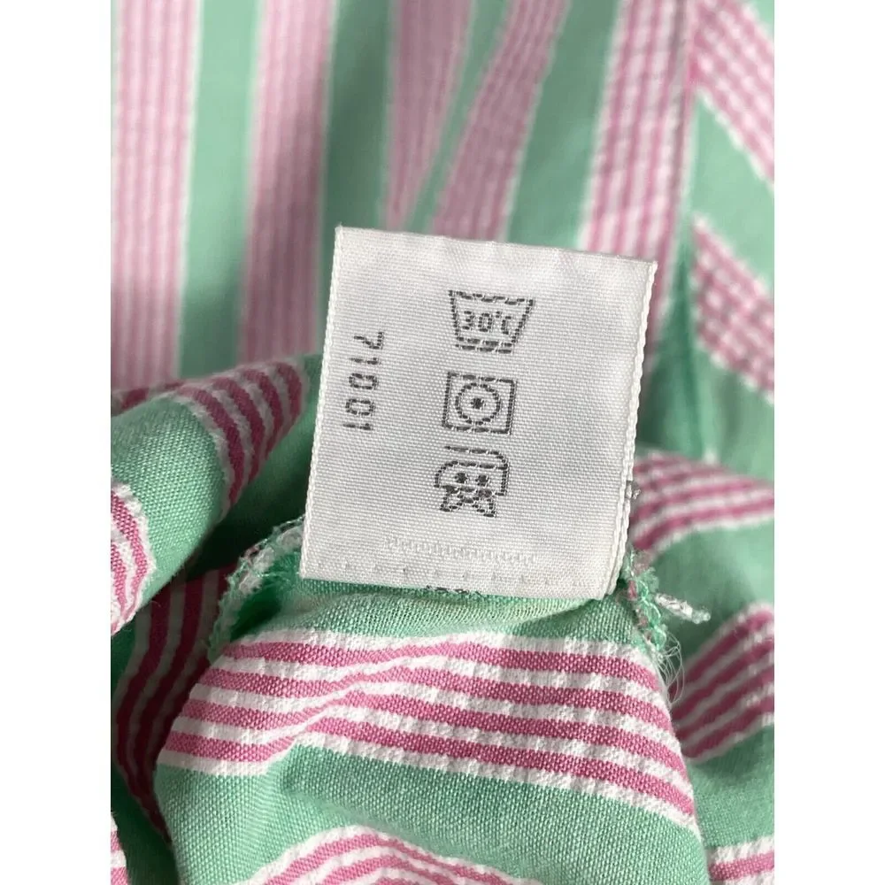 Foxcroft Women's 14P Shaped Fit Green Pink White Striped Long Sleeve Shirt - Picture 7 of 10
